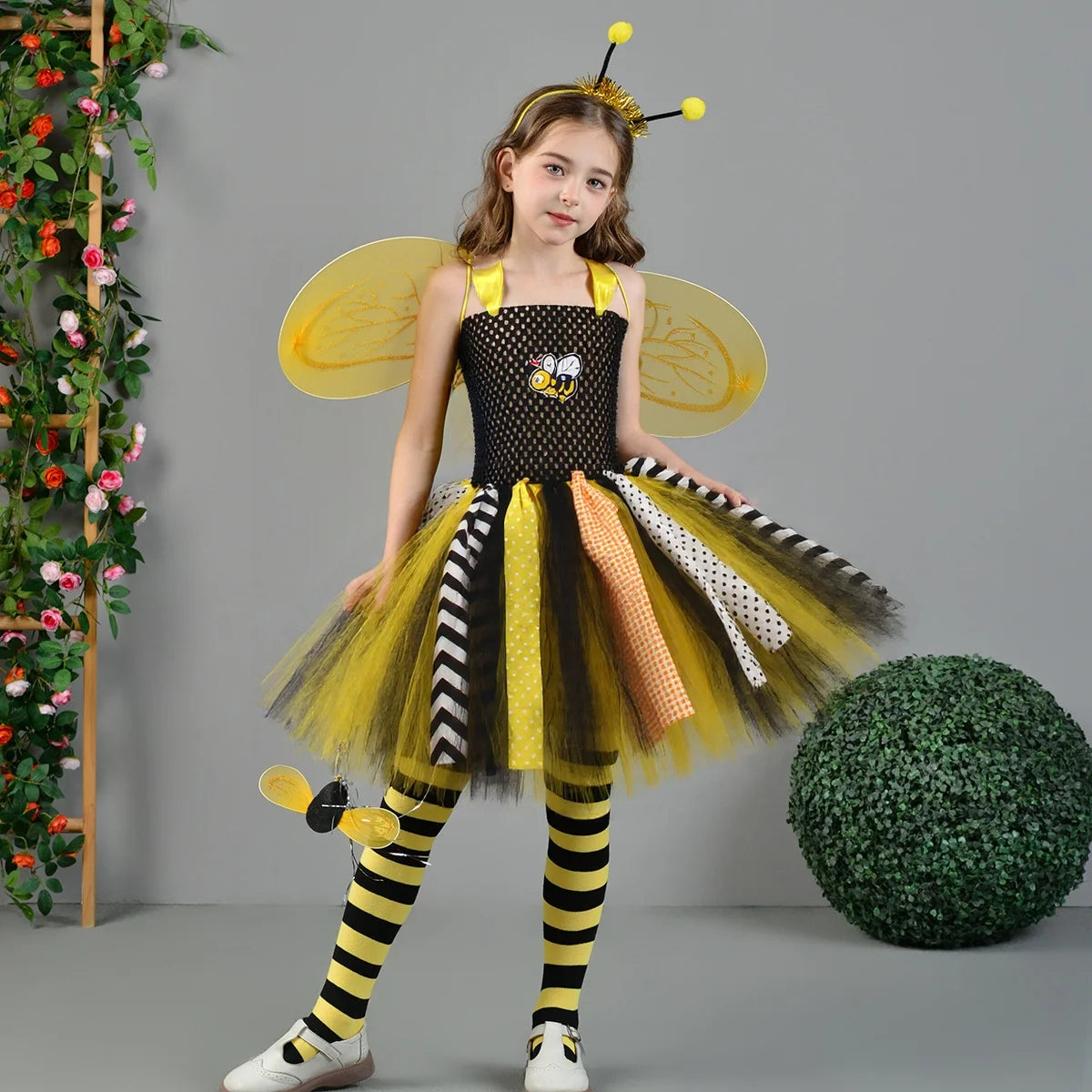 Girls Bumble Bee Tutu Halloween Costume with Wings