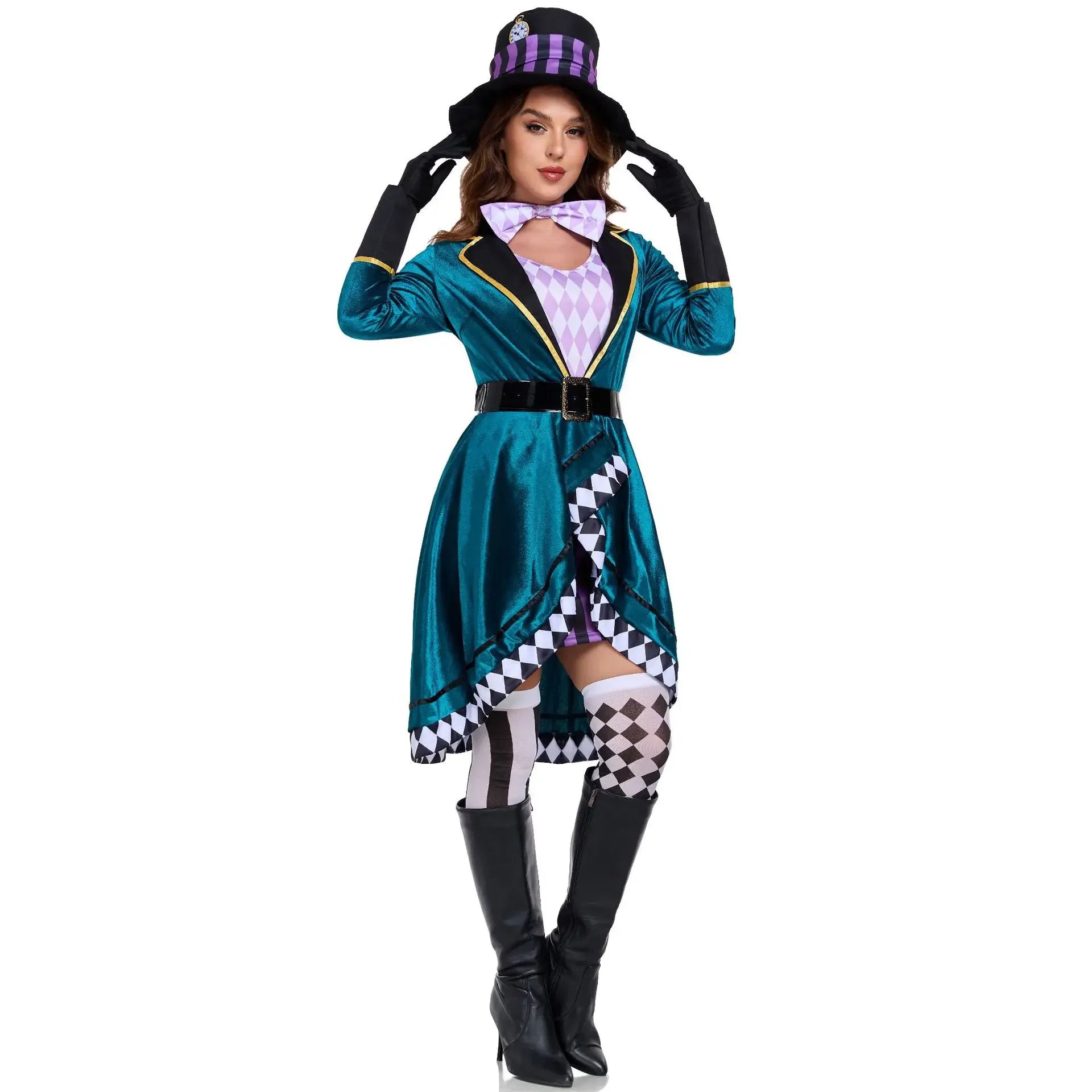 Halloween Alice in Wonderland Clock Madhatter Alice Sorceress Costume Adult - costume001 / L