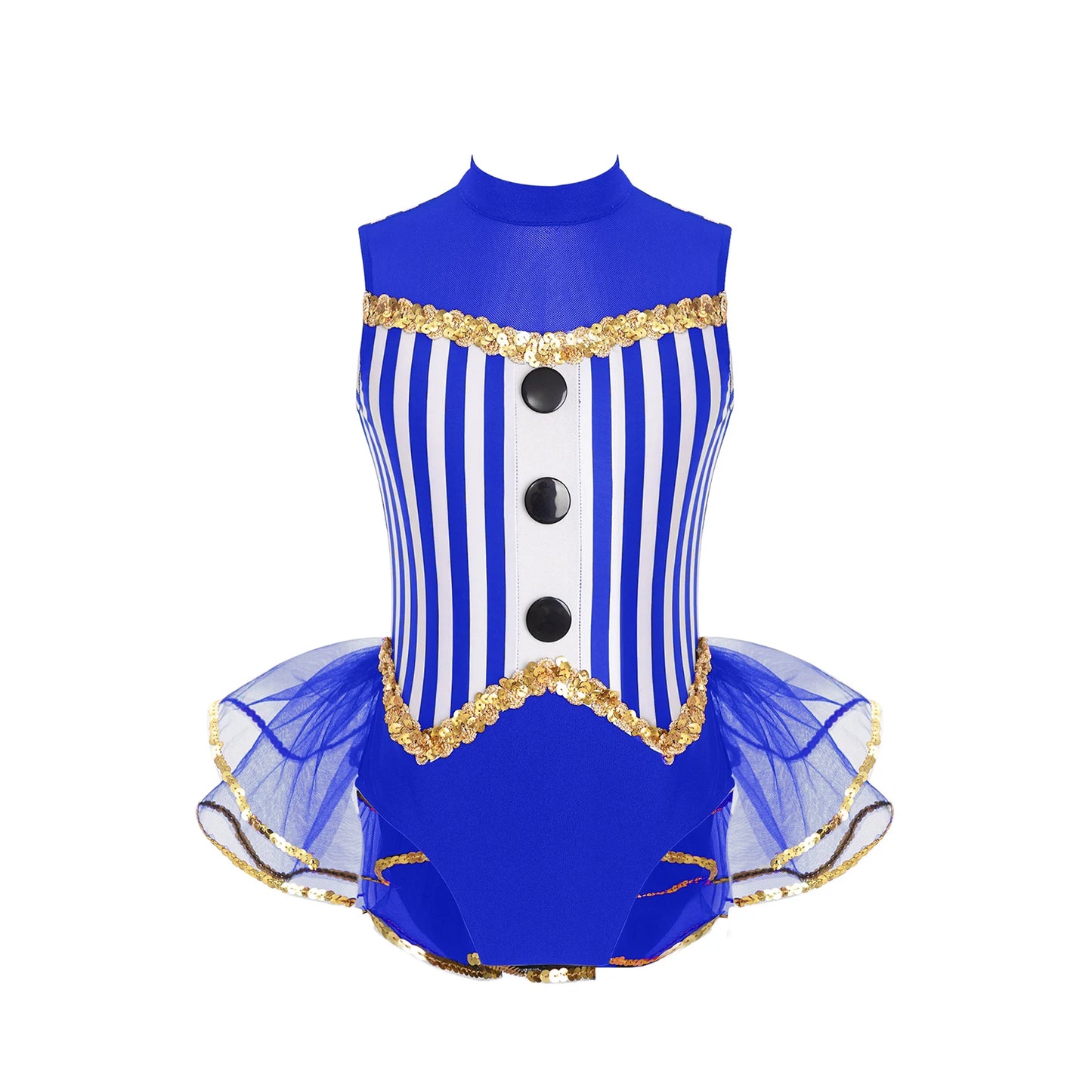 Kids Girl Halloween Circus Clown Costume Shiny Striped Tutu Leotard Ballet Gymnastics - Red / 16