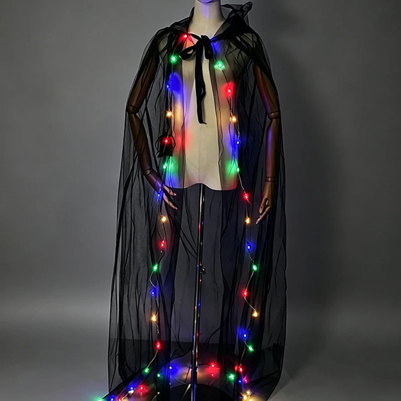 LED Light-Up Ghost Cloak – Halloween Cape & Hat Set Options