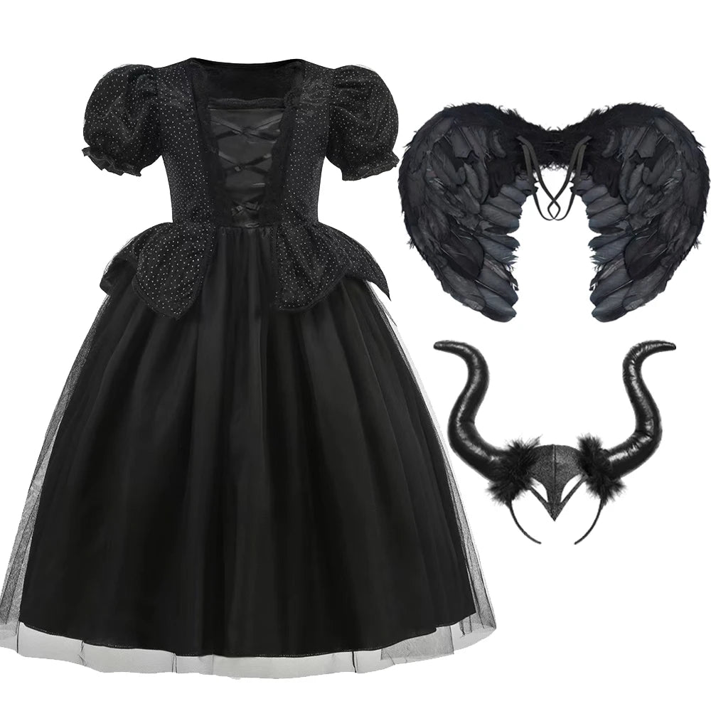 Halloween Costume For Kids Black Witch Dress Fancy Role Playing Costume Girls Gown Outfit - product image 5