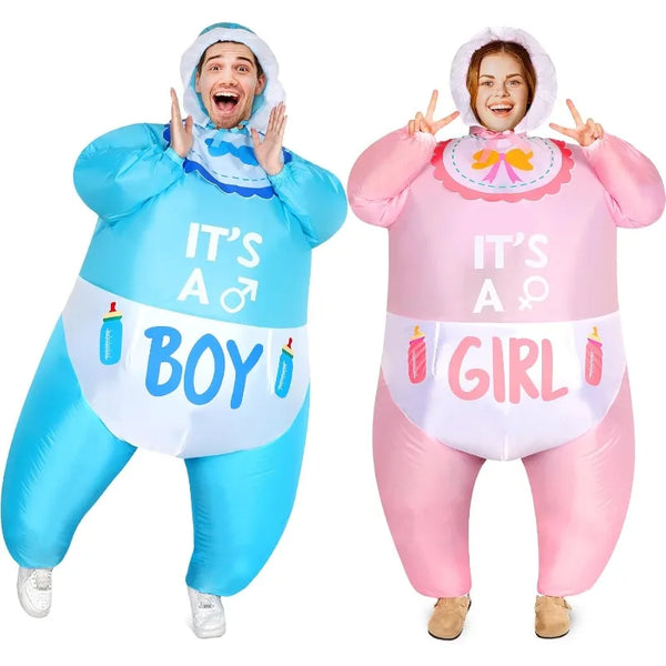 Adults Cute Inflatable Baby Costume Pink Blue Gender Reveal Baby Outfits Suit for Women Men Halloween Cosplay - product image 1