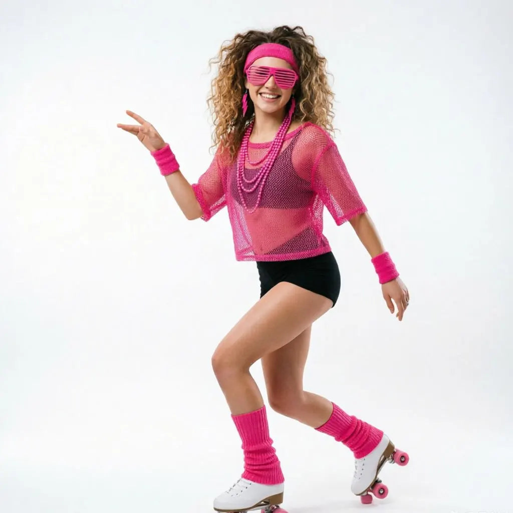 Women's 80s Disco Retro Outfit Sets Rock Party Mesh Top with Accessories Halloween Cosplay Costume for - product image 3
