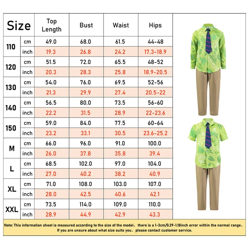 Clever Fox Character Cosplay Costumes Animated Animal City Cosplay Summer Shirt Tie Nick