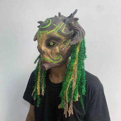 Horror LED Ghost Latex Spirit Forest Green Mask Halloween Tree Old Man Scary Festival Mask Creepy Demon Props - product image 6