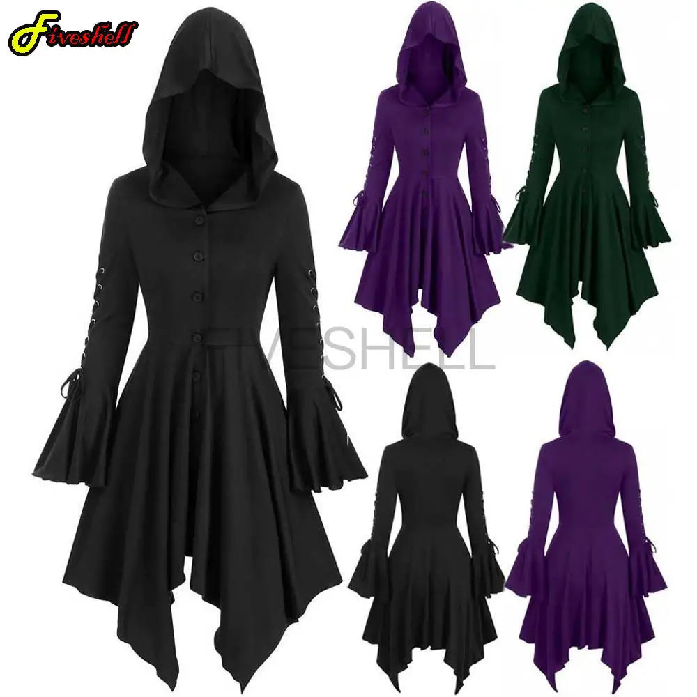 Women's Medieval Autumn Gothic Lace Vintage Renaissance Hooded