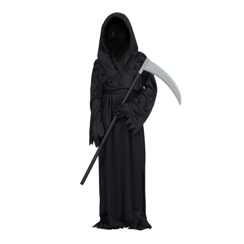 Halloween Grim Reaper Horror Costume Black Hooded Spooky Ghost Robe Dress Up Costume Adult Cosplay Mask - product image 2