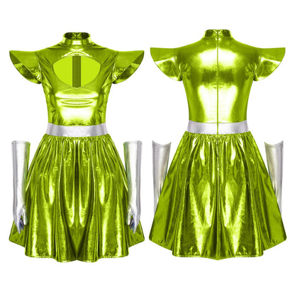 Adult Women Alien Outerspace Halloween Costume Dancewear Sleeveless Space Cadet Leotards - B-Silver / XXL