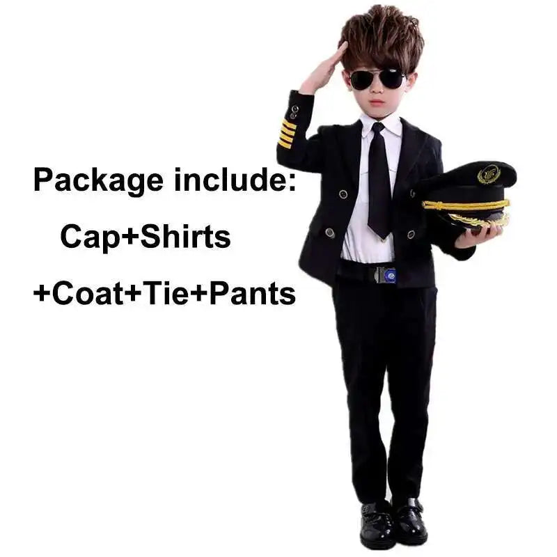Children'S Day Pilot Uniform Stewardess Cosplay Halloween Costumes For Kids Disguise Girl Boy
