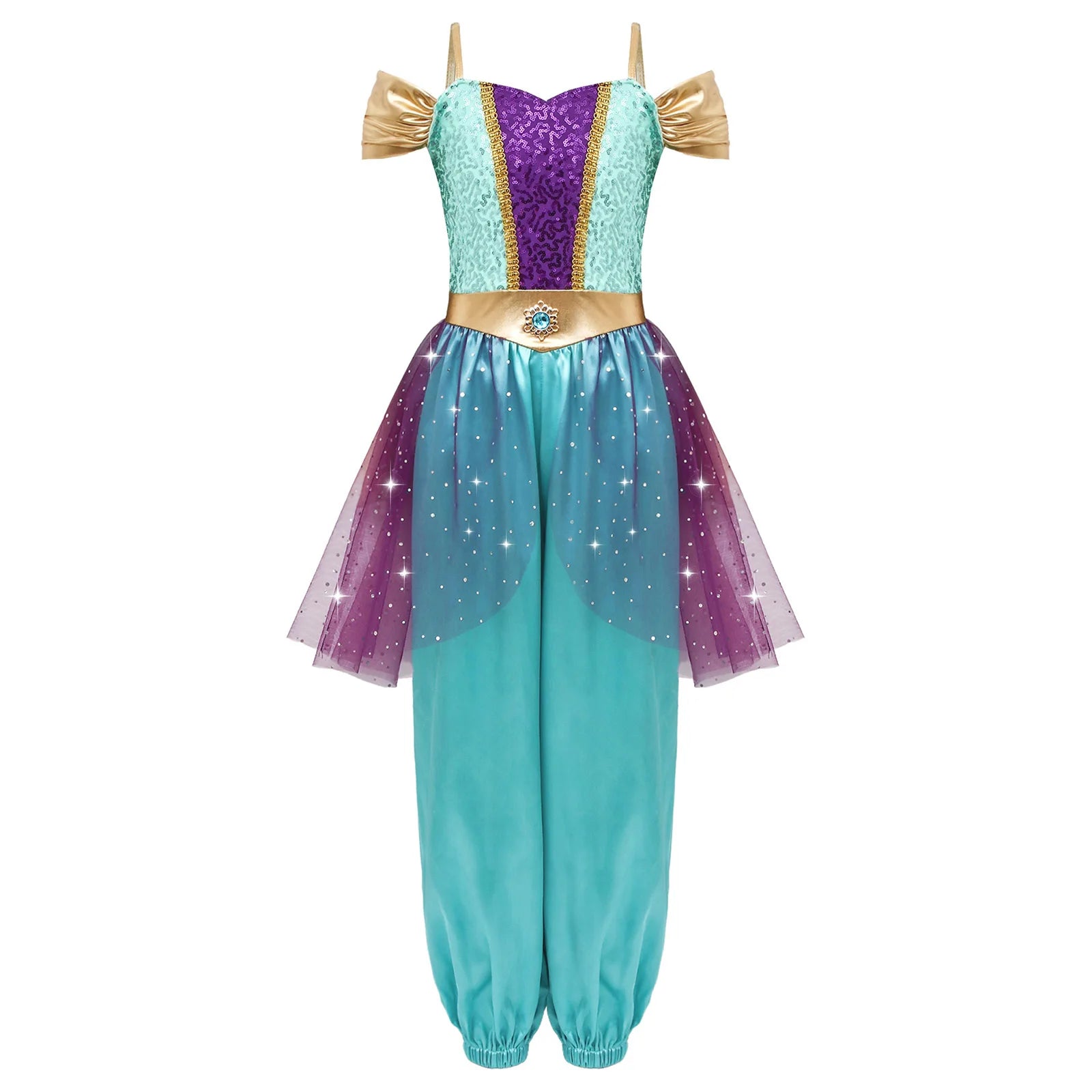 Girls Arabian Princess Halloween Carnival Dress Up Cosplay Costume Metallic Ruched Sequin Bodice Tulle Panel - product image 9