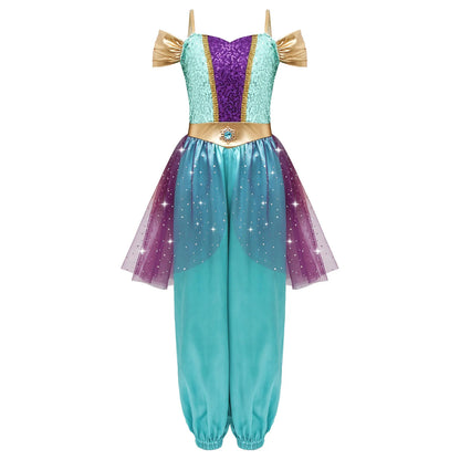 Girls Arabian Princess Halloween Carnival Dress Up Cosplay Costume Metallic Ruched Sequin Bodice Tulle Panel - product image 9