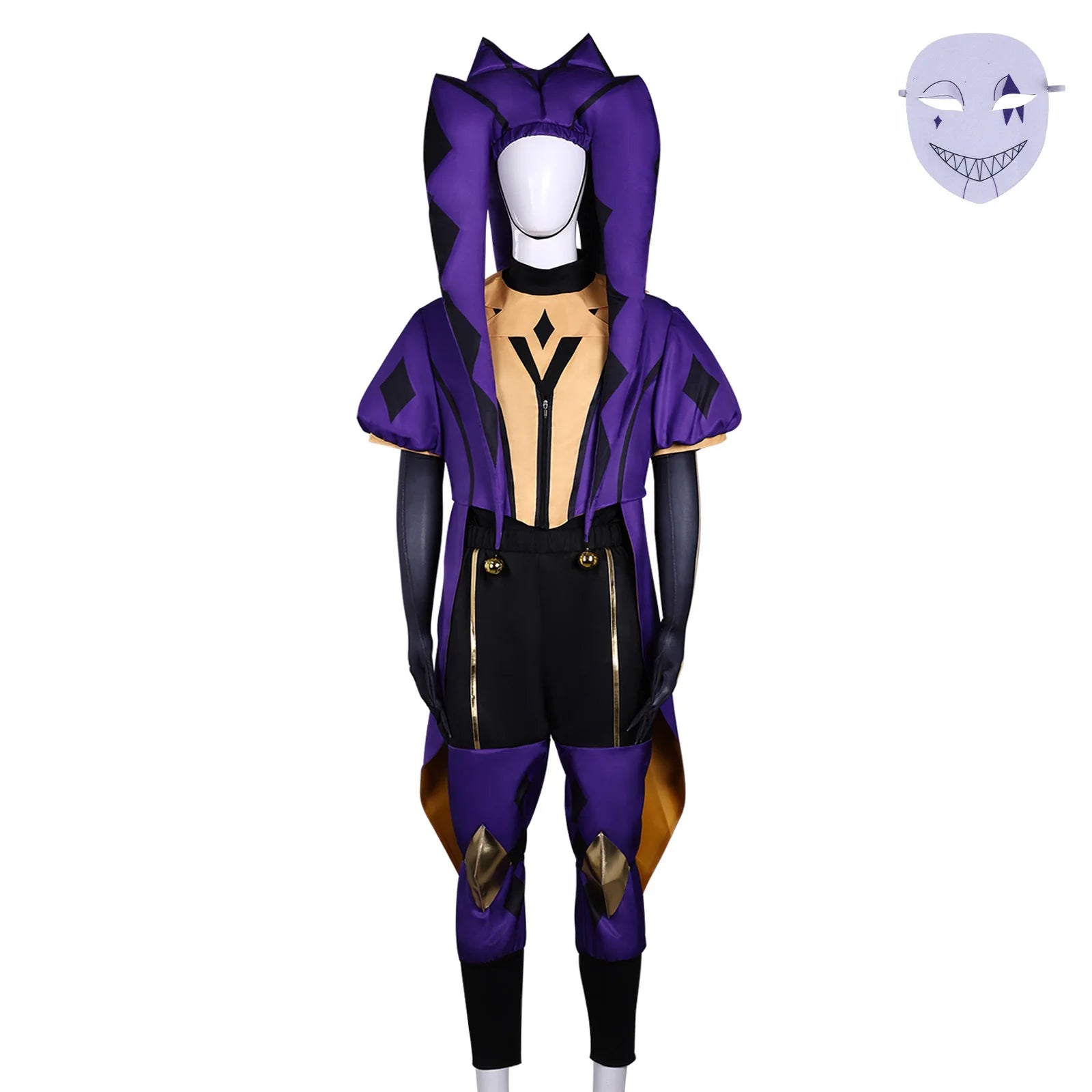 Hot the Freak Circus Pierrot Jester Harlequin Costume Adult Clown Top Pant Wigs Joker - Purple 9 Pcs / S