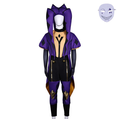 Hot the Freak Circus Pierrot Jester Harlequin Costume Adult Clown Top Pant Wigs Joker - Purple 9 Pcs / S