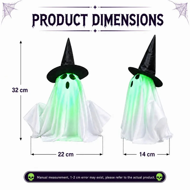 Rising Halloween Ghost Decor With Witch Hat, Glowing Green Face With Spooky Sound Effect, Tabletop Haunted