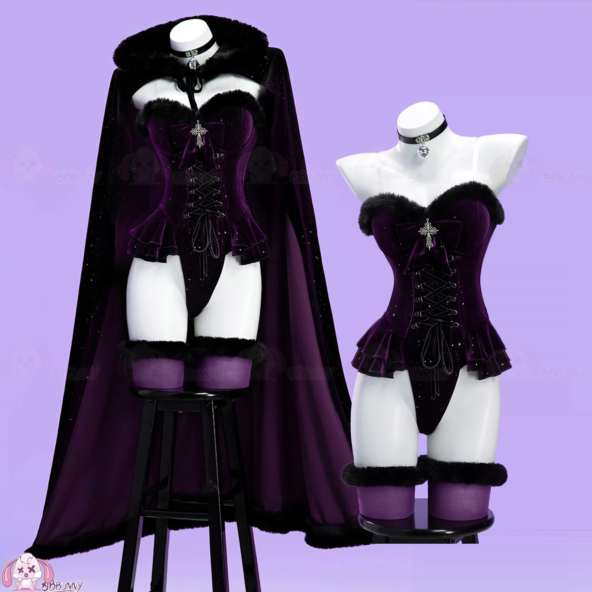 Original Witch Banquet Cosplay Costume Halloween Black Purple Plush Cape Summer Outfit Anime Prop Halloween - product image 6