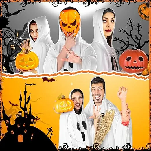 Adult White Ghost Costume – Unisex Hooded Halloween Poncho