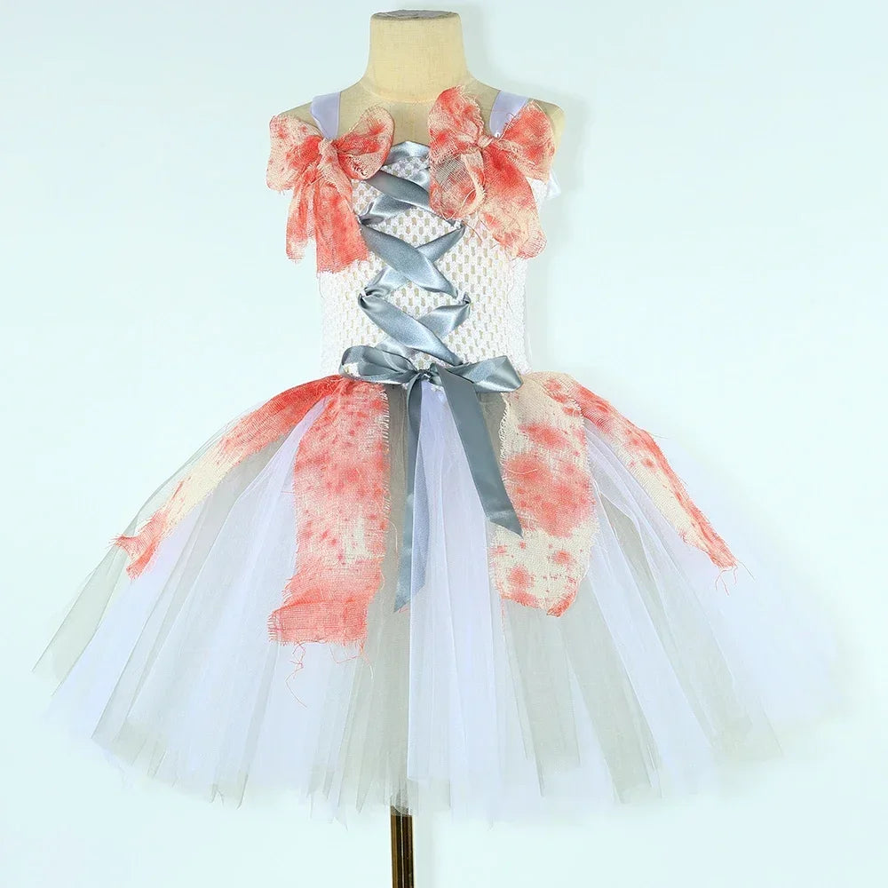 Gothic Zombie Bride Costume Kids Carnival Party Role Play Dress Up Bloody Ghost Dead - product image 2
