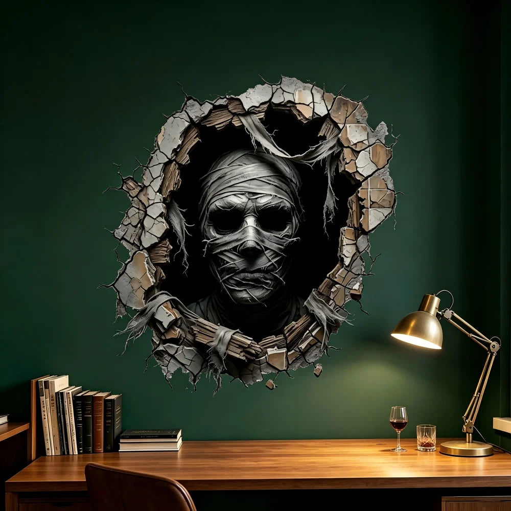 Halloween Mummy Wall Sticker - 3D Broken Wall Effect, Pvc Decal 15.7 - view 3