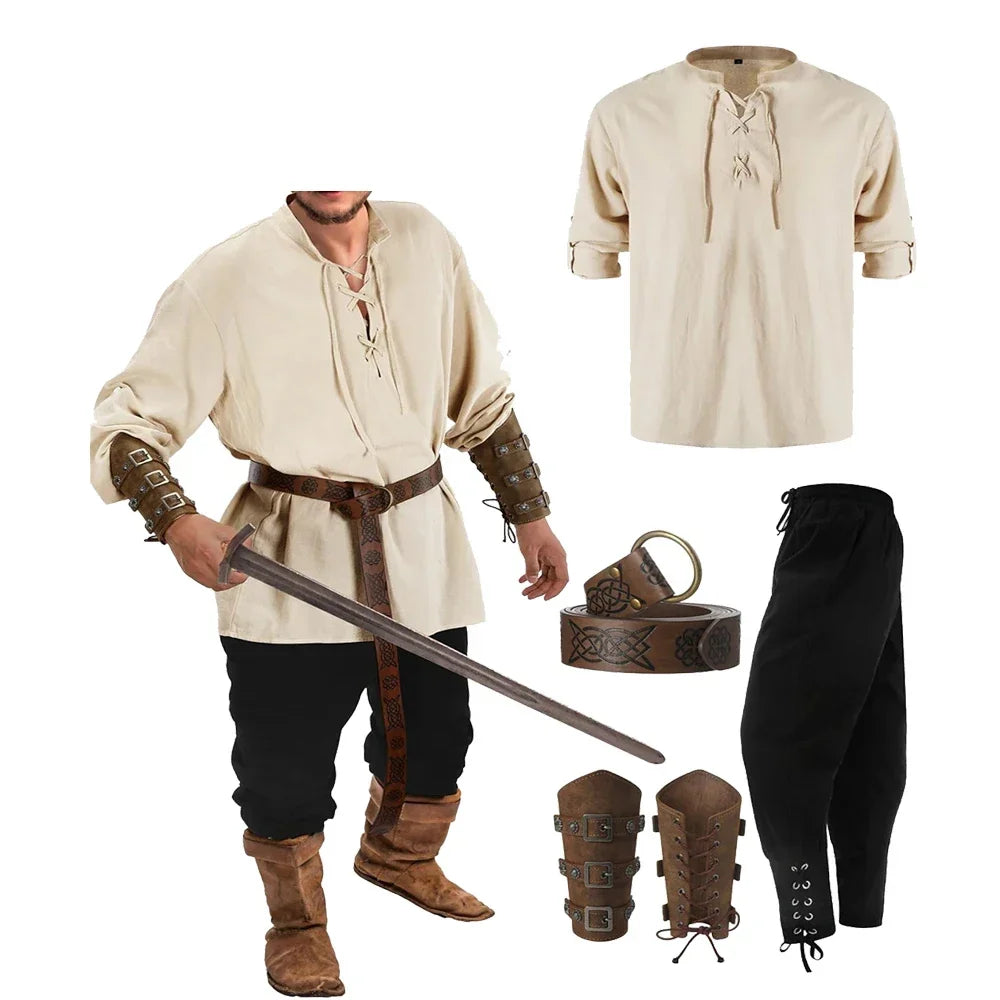 Men's Medieval Renaissance Viking Pirate Shirt Ankle Banded Pants Costume - alternate view 6
