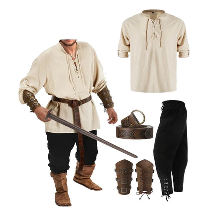 Men's Medieval Renaissance Viking Pirate Shirt Ankle Banded Pants Costume - alternate view 6