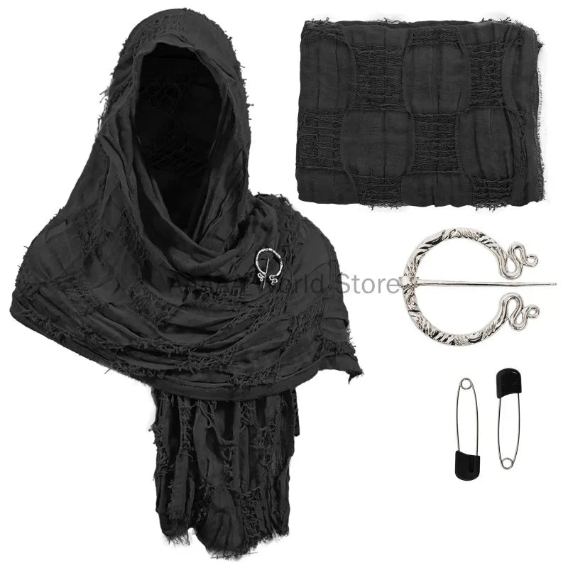Medieval Halloween Cloak Renaissance Costume Cape Wrap Dune Wasteland Hooded Shawl with - set as show 1 / One Size