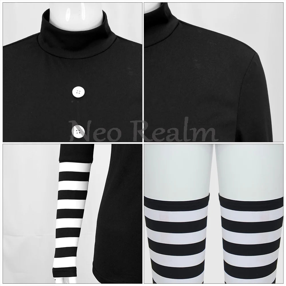 FNAF Puppet-Inspired Clown Costume – Striped Dress & Leggings