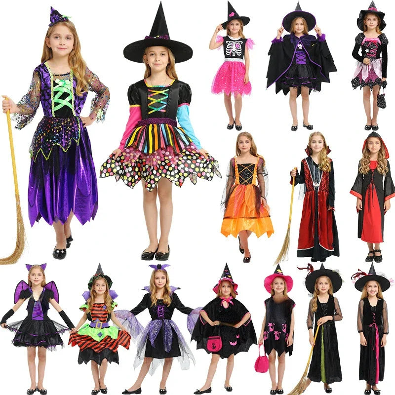 Child's Kids Halloween Vampire Witch Costumes for Girls Dress Up Costume Props - 7 / XL