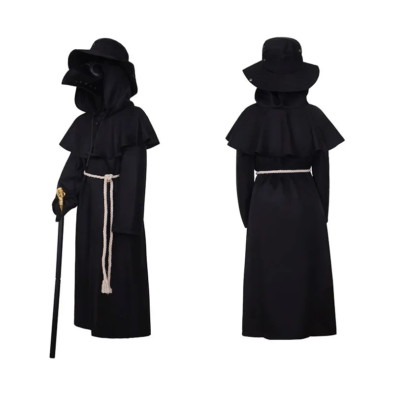 Plague Doctor Costume Black Hooded Cloak Uniform Boys Adult Carnival Costume Doctor