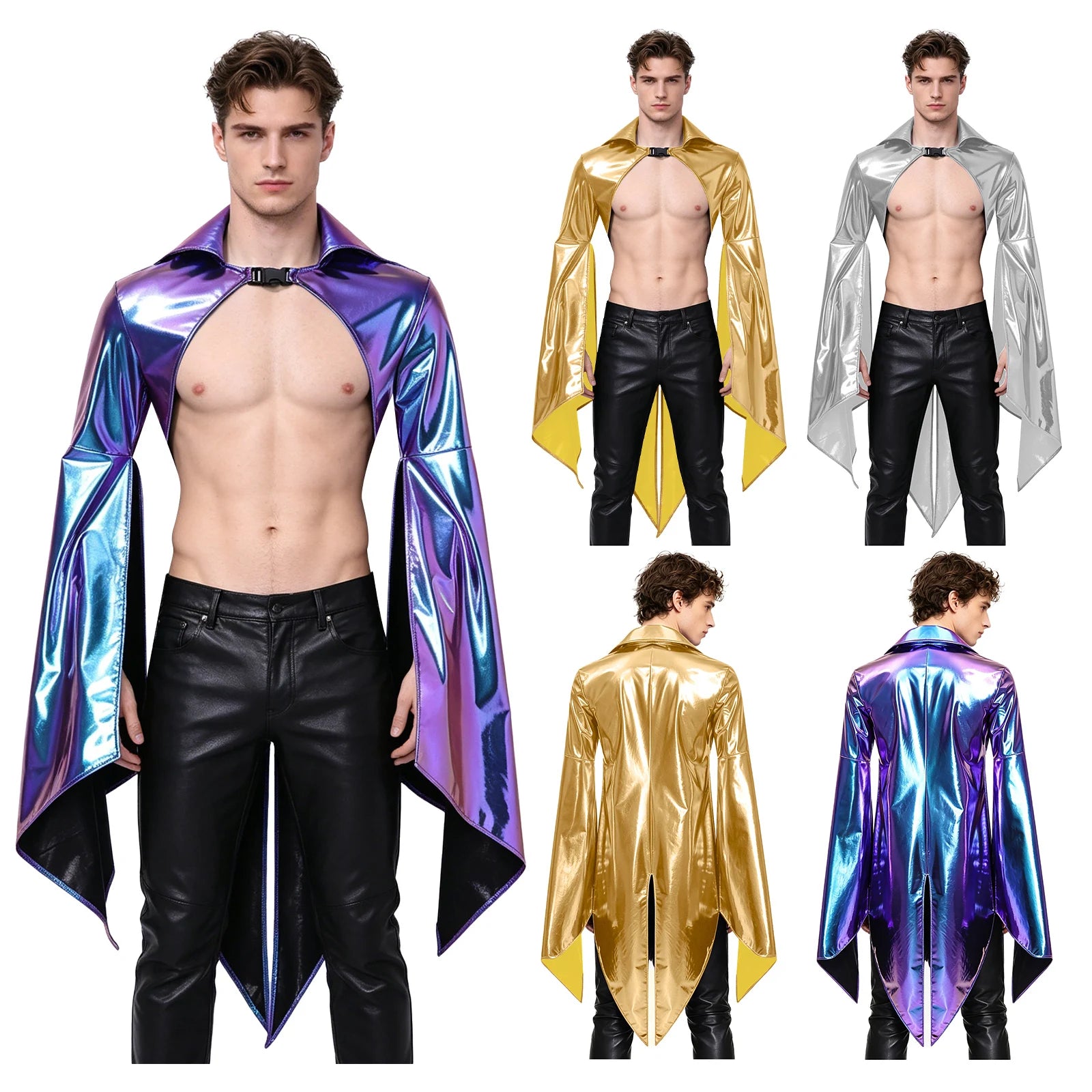 Men's Medieval Vampire Long Sleeve Steampunk Gothic Cloak Costume - alternate view 3