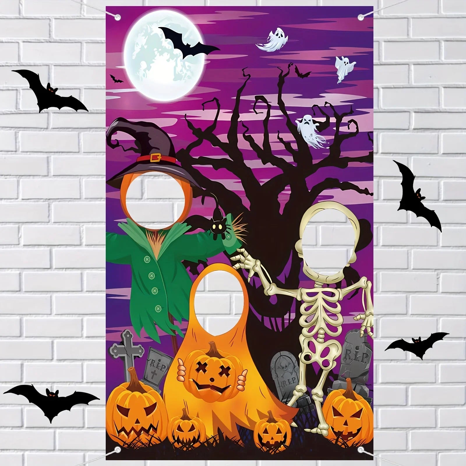 1pcs Halloween Fun Photo Background Cloth Pumpkin Skeleton Witch Halloween - product image 1