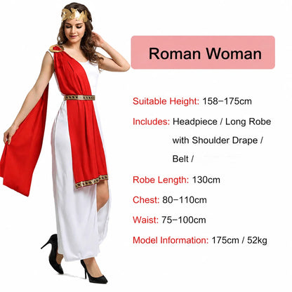 Roman Greek Costume Adult Men Women Couple Toga White Tunic Red Cape Gold Laurel Wreath - View 7