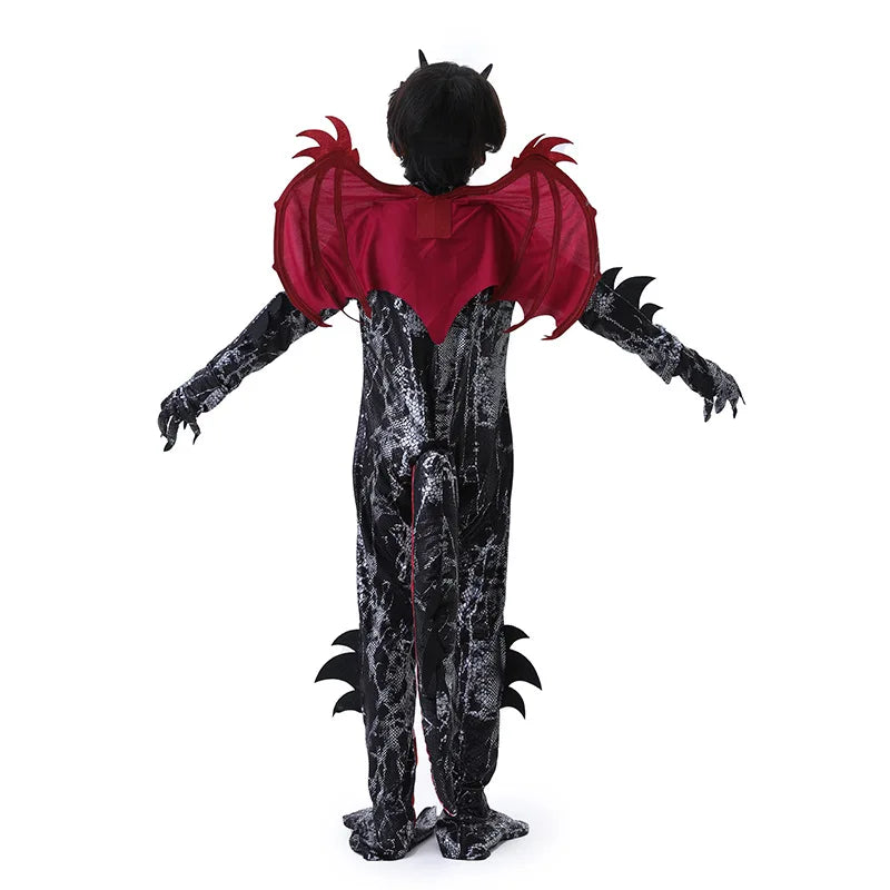 Kids Dragon Costume Boys Halloween Cosplay Dinosaur Jumpsuit Mask 2pcs Set Outfit Blue Red - product image 2