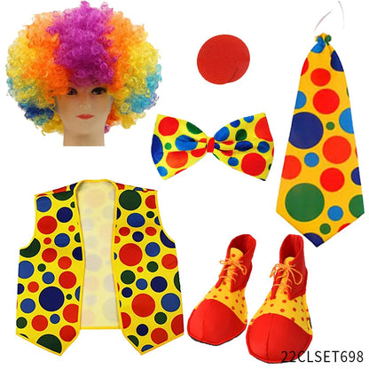 Clown Costume - Nose Wig Bow Tie Shoes Headband Gloves Hat Stockings and Vest Dress Up - 11 / One Size