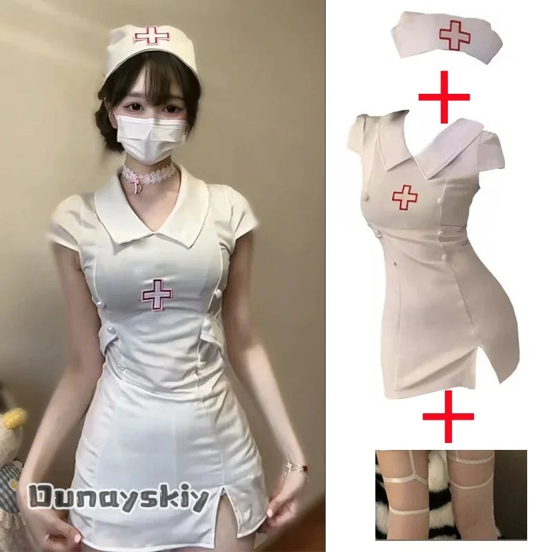 Dark Devil Costume Sexy Devil Nurse Uniform Set Black White Women's Dresses For