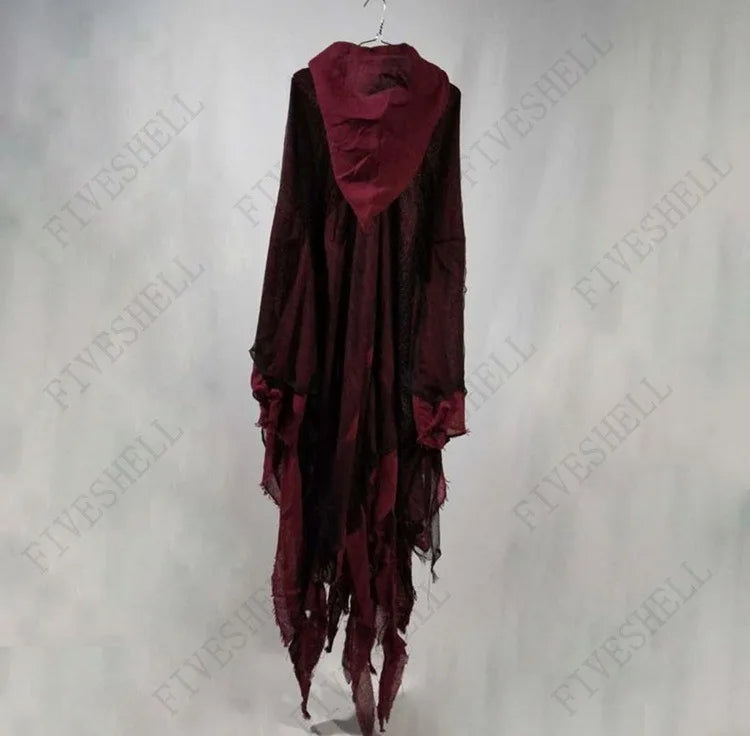 Unisex Halloween Ghost Dementors Costume Gothic Horror Zombie Tattered Hooded Capes Day of - red scarf / One Size