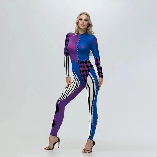 Halloween Adult Women's Digital Printing Suit Skeleton Sexy Slim Fit Long Sleeve - Discount Halloween City