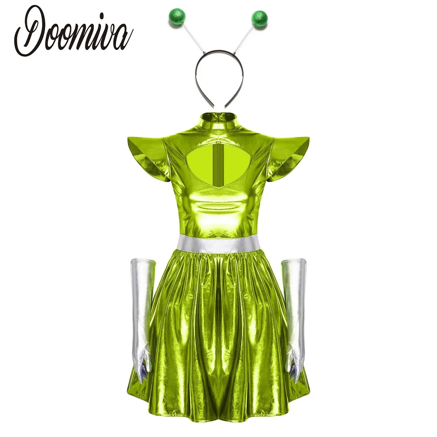 Adult Women Alien Outerspace Halloween Costume Dancewear Sleeveless Space Cadet Leotards - B-Blue / M