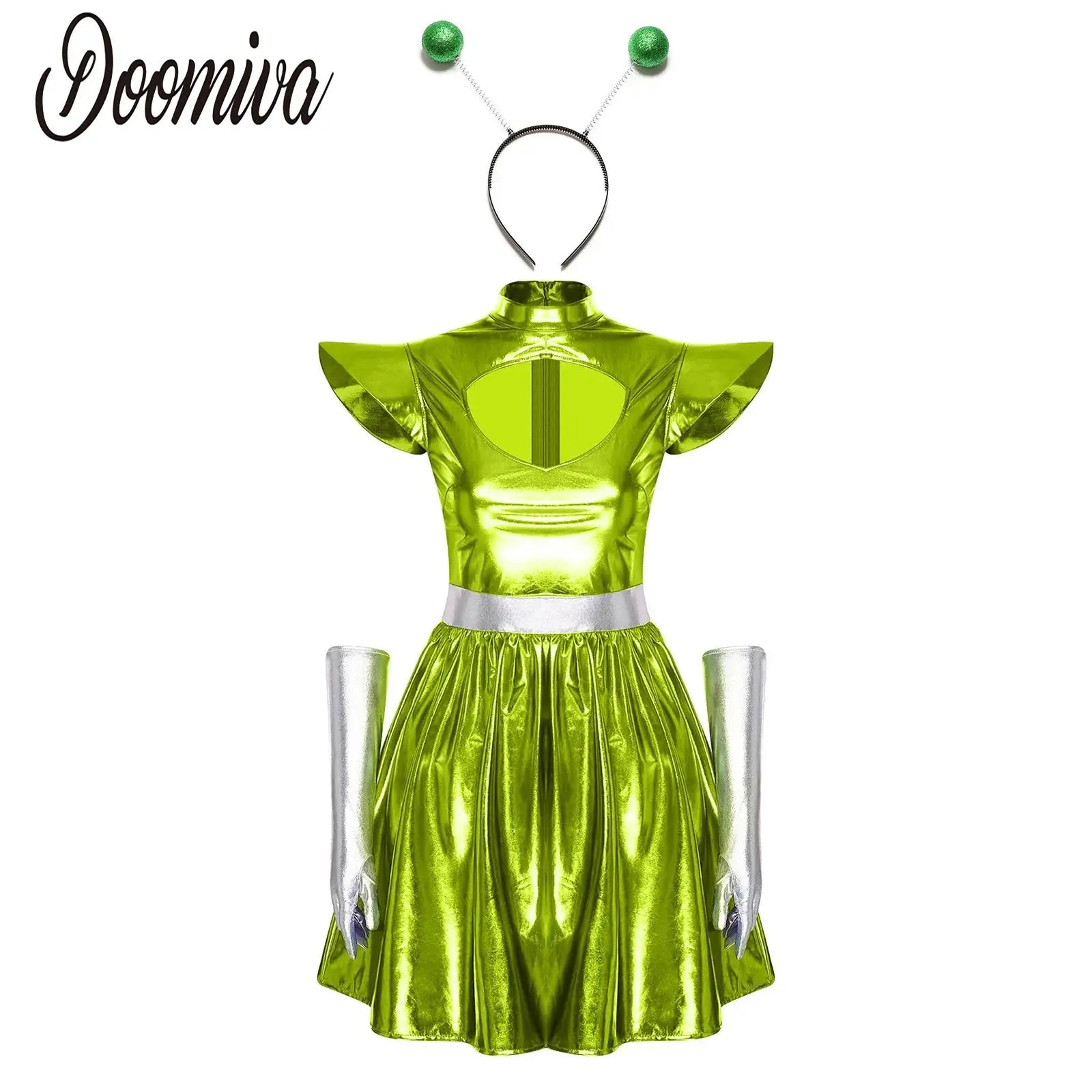 Adult Women Alien Outerspace Halloween Costume Dancewear Sleeveless Space Cadet Leotards - B-Blue / M