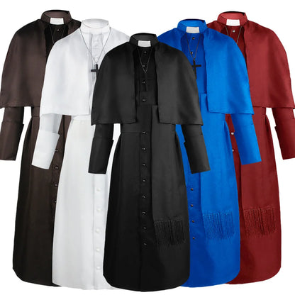 Medieval Solid Colour Godfather Priest Costume Halloween Priest Costume - Blue / XXL