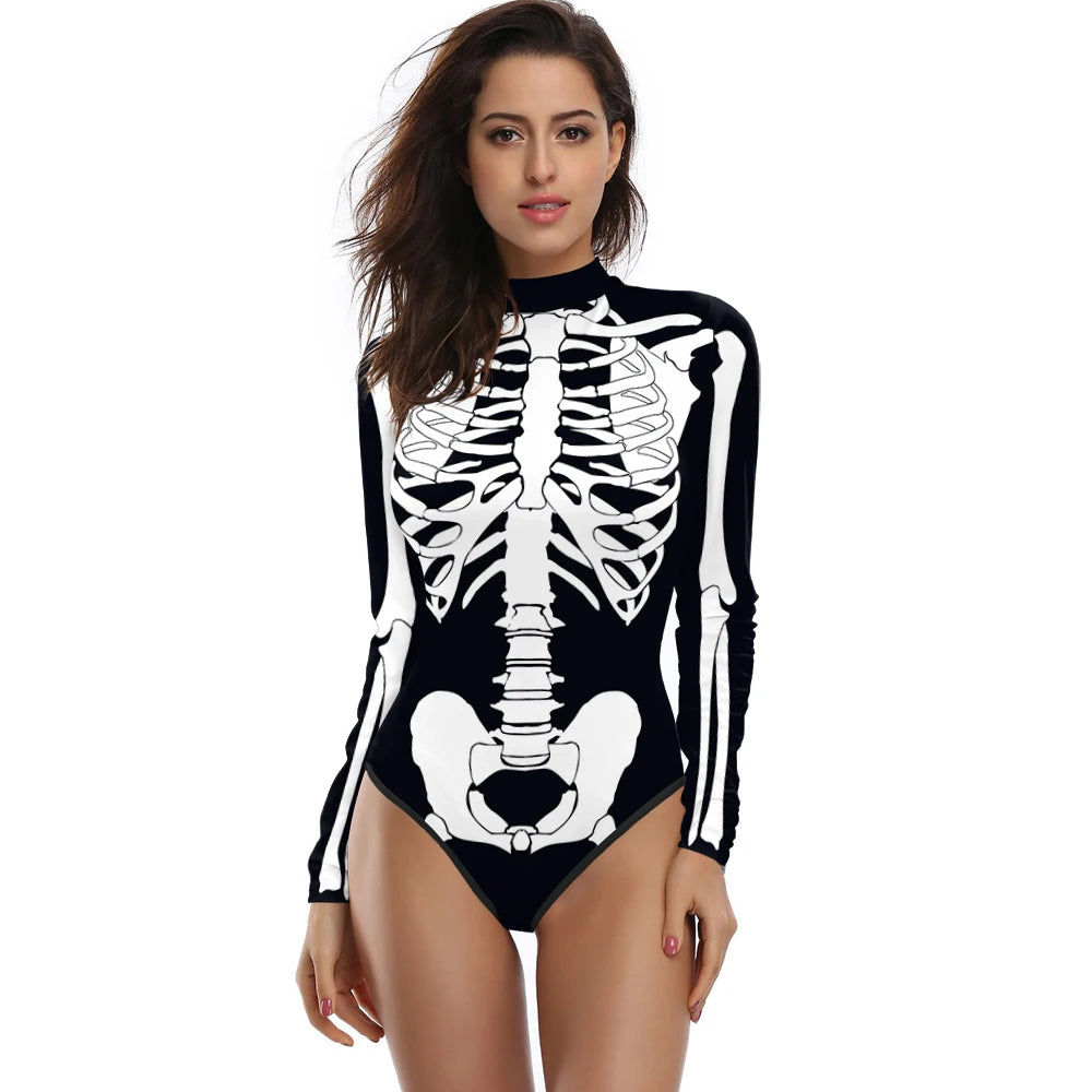 Halloween Costume Skeleton 3D Print Zenti Bodysuits Jumpsuit Outfit Women Day of the Dead - View 4