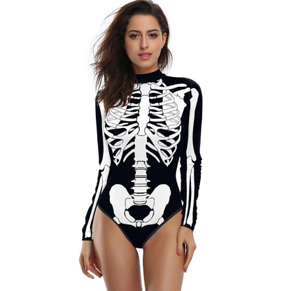 Halloween Costume Skeleton 3D Print Zenti Bodysuits Jumpsuit Outfit Women Day of the Dead - View 4