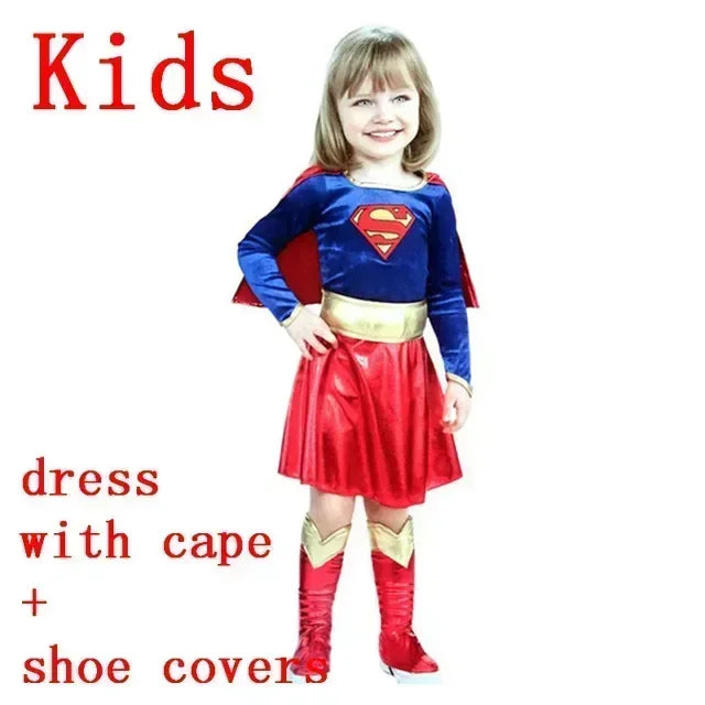 Superwoman Dress Costume Super Girls Dress Shoe Covers Suit Superhero Women's Superhero - Kids suit / L