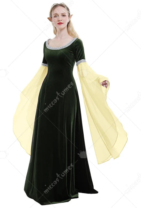 DAIZBELLA Halloween Medieval Costume Handmade Historical Dress Retro Fairy Elf - Gray / S