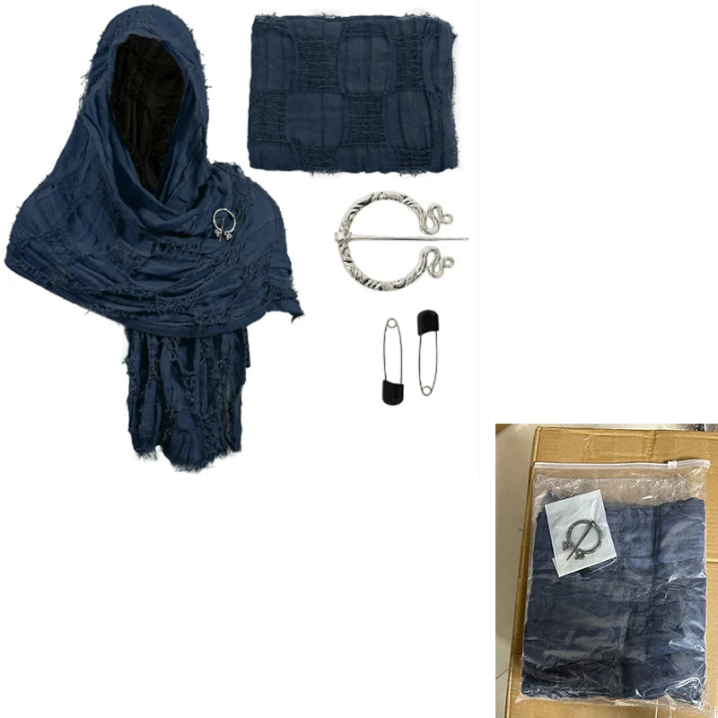 Medieval Halloween Cloak Renaissance Costume Cape Wrap Dune Wasteland Hooded Shawl with - dark grey / One Size