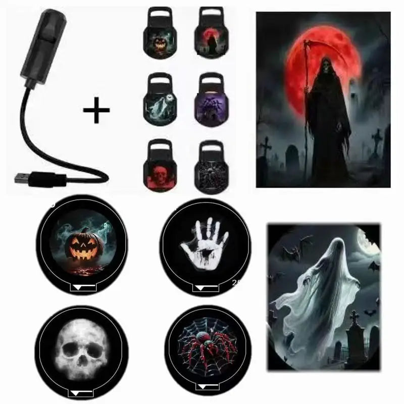 【AN】USB Projector Light Halloween Lamp Christmas Holiday Night Light RotatableScenes Projector For Wall