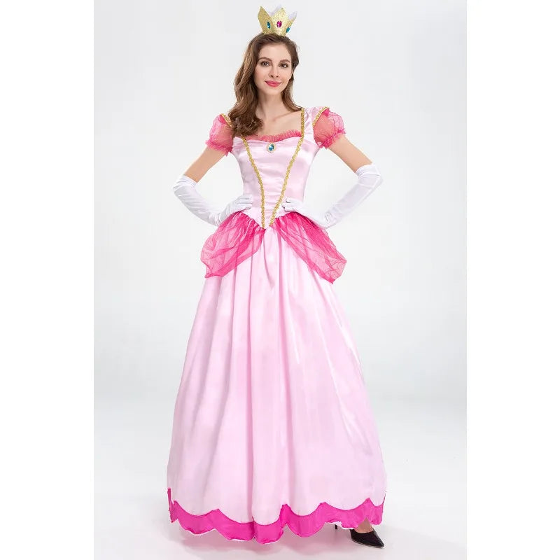 Women's Princess Peach-Inspired Costume – Pink Royal Dress, 3-Piece Set