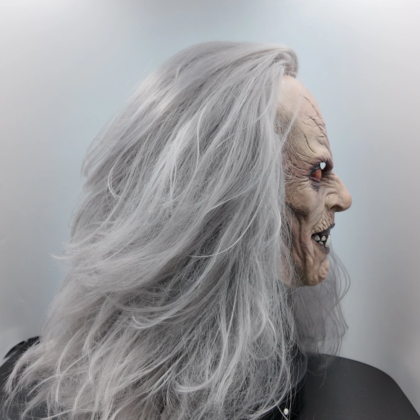 Creepy Zombie Demon Mask Full Head Latex Long Gray Hair Halloween Horror Cosplay Party Costume Prop - product image 4