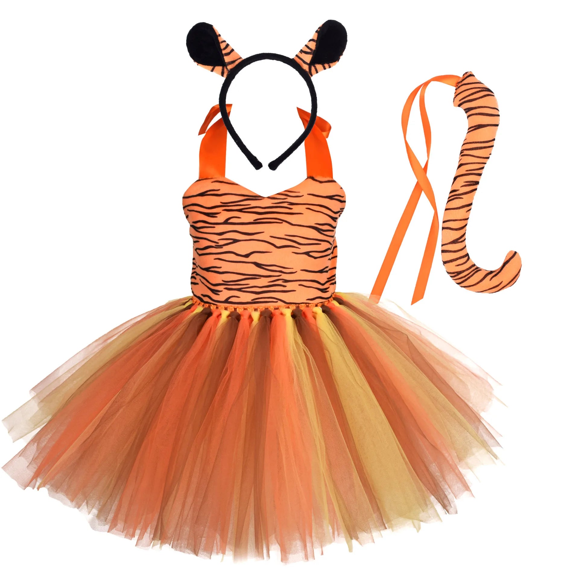 Halloween Animal Costume for Kids Cows Tiger Giraffe Leopard Zebra Kids Girls Tutu Dresses - 1 / 3-4T