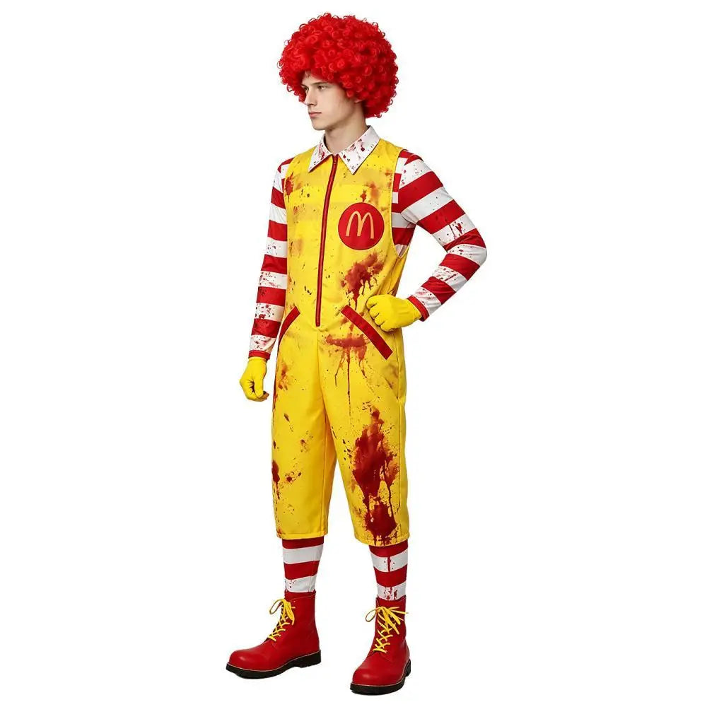 Bloody Ronald M Clown Costume Parade Zombie Costume Jumpsuit Wig Halloween Haunted House - Clothes Wigs / Adult M