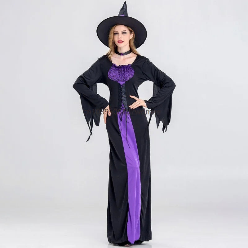 Women's Gothic Vampire Cosplay Purple Dress Witch Gown Halloween Dark Performance Costume Holiday Masquerade - product image 6